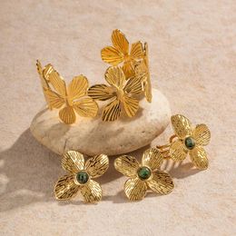 Hoop Earrings Uworld Textured Stainless Steel Flower Pearl Stud 18K Gold Plated Waterproof Jewellery Gift For Women Girls