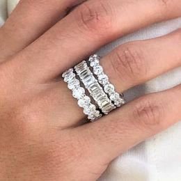 Eternity 925 Sterling Silver Engagement Wedding Band Rings for Women Bridal Princess Cut Diamond Promise Gemstone Rings Sets Party Jewellery Gift Wholesale