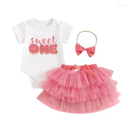 Clothing Sets Pudcoco Baby Girl 1st Birthday Outfits Letter Print Rompers Layered Tulle Tutu Skirts Headband 3Pcs Summer Clothes Set 6-18M