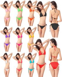 Women Swimwear bandage bikini set Swimsuit Halter Top triangle Bikinis Retro Female Swimsuit Beachwear sling Bathing Suits Biquini1464335