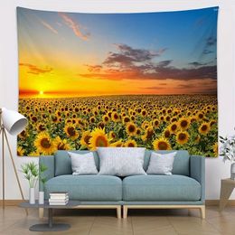 Tapestries 1PC Peach Skin Velvet Instagram For Sunflower Field Decoration Room Tapestry Bedroom Headend Background Wall Hanging