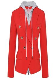 HIGH STREET est Stylish Designer Blazer Jacket Womens Zip Removable Hooded Double Breasted Red Casual Blazer Y2010265868071