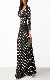 Women Polka Dot Long Sleeve Boho Dress Elegant Vintage Women Dresses Evening Party V Neck Maxi Long Dress Fashion Ladies Dresses2978535