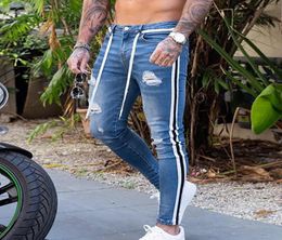 2020 Jeans Men Skinny Jeans Men Biker Destroyed Frayed Fit Denim Ripped Pants Side Stripe Pencil Pants Hip Hop Streetwear CX2007013780405