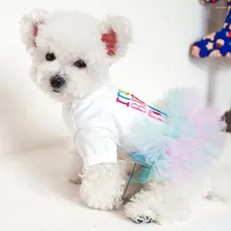 Dog Apparel Pretty Two-legged Letter Printing Pet Puppy Tulle Princess Dress Elegant Bright-colored Ballet Clothes