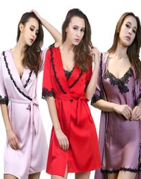 Lace Robes Sexy Gowns Women Silk Nightgown Lingerie Pyjamas Kimono Bathrobe Dressing Gown Sets Sleepwear Night dress DesXHU6DJ4775421