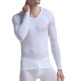 Men039s Undershirt Thermal Super Thin Men Ice Silk Underwear Sheer T Shirts Long Johns Male Long Sleeves Tops Tees Breathable 29572014