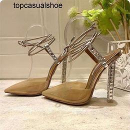 Aquazzura Aura quality Crystal decorative High top heeled sandal 11CM rhinestone -encrusted strap spool Heels sky-high heel for women summer luxury designers WA18