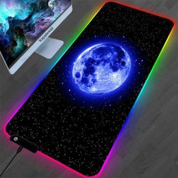 Mouse Pads Wrist Rests Space Moon RGB Mouse Pad Large XL 900x400mm Gamer PC Gaming Accessories Computer Carpet Keyboard USB Desk Mat Pads CS GO J240510