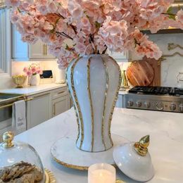Storage Bottles Ceramic Flower Glazed Vase Decorative Plated Ginger Jar With Lid Universal Home Centrepiece Living Room