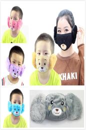 Cartoon Bear Face Shield Cover Kids Cute Ear Protective Mouth Mask Animals 2 In 1 Winter Face Masks kids adult MouthMuffle masks 9089182