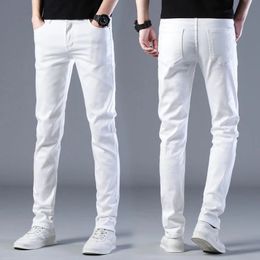 Mens Fashion Brand Elastic Slim Fit Denim Long Pants Casual White Straight Leg Y2k Jeans For Men Streetwear 240517