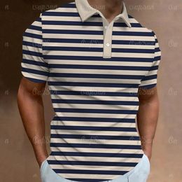 Mens Polo Shirt 3D Striped Short Sleeve Shirts Fashion Design Clothing Oversized Casual Polo Shirt Street Males Loose T-Shirts 240517