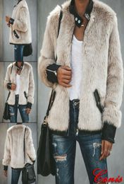 Winter Plush Stitching Leather Jacket Plus Size Womens Winter Teddy Bear Fleece Fur Fluffy Coat ZIipper Jackets Jumper Outwear5130449