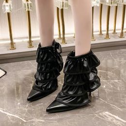 Boots Ladies Shoes On Sale Fashion Side Zipper Women's Winter Pointed Toe Solid Short Barrel Stilettos Or Thin Heels Sexy
