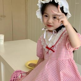 Girl Dresses Casual Plaid Short Sleeve Princess Dress For Girls Summer Baby Clothes Kids Korean Style Cute Vestidos