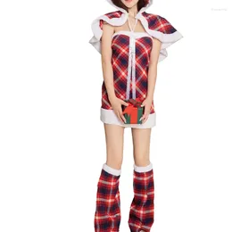 Casual Dresses Vintage Plaid Faux Fur Trim Tube Dress With Shawl Cape Set Women's Christmas Costume Cosplay Party Matching