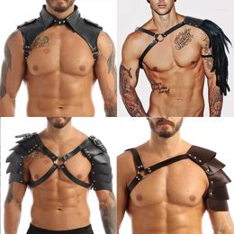 Bras Sets Leather Metal Harness Strap Fetish Clothing Fashion Men Adjustable Body Chest Lapel Bondage Costumes With Press Buttons