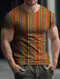 Men's T-Shirts Ethnic style summer mens casual printed short sleeved top with loose O-neck comfortable oversized vintage T-shirt Q240517