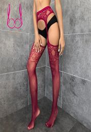 Socks Hosiery Open Crotch Lace Fishnet Stockings Sexy Black Tights Suspenders OnePiece NonSlip Slim Pantyhose Body For Women2751149