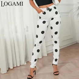 Women's Jeans LOGAMI Polka Dot Print Pencil For Woman Slim Vintage Women Denim Pants White 3XL 4XL