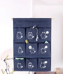 Storage Bags Cotton Linen Hanging Bag 9 Pockets Wall Mounted Wardrobe Pouch Cosmetic Toys Organiser Multi Colours
