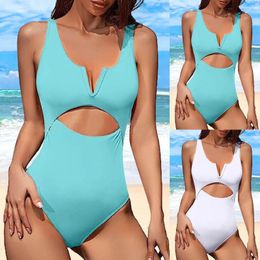 Women's Swimwear V-Wire Cutout Front One-piece Swimsuit For Women Sexy V-neck Cami Straps Monokini 2024 Bathing Suit Beachwear