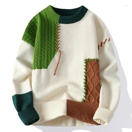 Men's Sweaters Autumn Winter Warm Mens Knitted Fashion Patchwork O Neck Knit Pullovers Korean Streetwear Pullover Casual Clothing