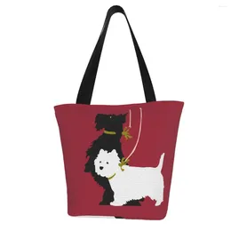 Shoulder Bags Cute Graphic Print Eco Shopping Bag For Dog Lovers Westie Tote Harajuku Shopper Women Scottish Terrier Female