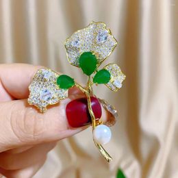 Brooches Literary And Artistic Chinese Style Ginkgo Biloba Brooch Women's High-end Cheongsam Placket Corsage Green Onyx Pin Korean