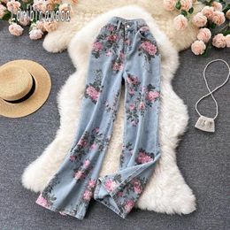 Women's Jeans Sweet And Spicy Girl Rose Female Summer Design Sense Niche High Waist Hanging Wide Leg Pants Straight Long