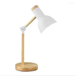 Table Lamps Nordic Wooden Iron LED Folding Simple Desk Lamp Eye Protection Reading Living Room Decor White US Plug