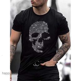 Mens Quality Fashion T-Shirts Casual Hip Hop Short Sleeve Skull Drill Men Clothing Tee Tops O-Neck Rhinestone Tshirt Y2K 240112