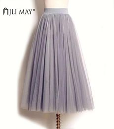 JLI MAY Long adult tulle skirt wedding maxi 3 layers black white elastic pleated mesh midcalf tutu women summer eleparty8458712