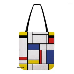 Storage Bags Scandinavia Style Abstract Geometric Pattern Shopper Handbag Water Resistant Tote Bag Chaotic Geometry Cotton Linen Casual