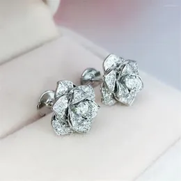 Stud Earrings Huitan Full Bling Iced Out Flower For Female Gold Color/Silver Colour Crystal CZ Ear Piercing Wedding Jewellery