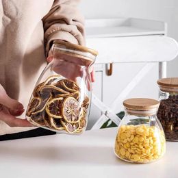 Storage Bottles Candy Jar Tea Nuts Spices Glass Bamboo Lid Container With Biscuit Kitchen
