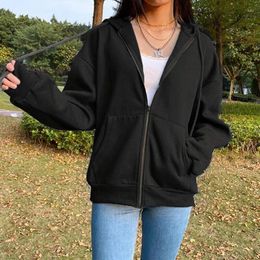 Women's Hoodies Solid Color Zipper Hoodie For Women/Men Vintage Jacket Coat Autumn Winter Loose Cardigan Sweatshirt Oversize Aesthetic