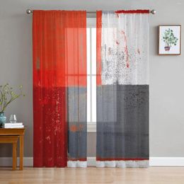 Curtain Oil Painting Style Abstract Geometric Red Sheer Curtains For Living Room Decoration Window Kitchen Tulle Voile