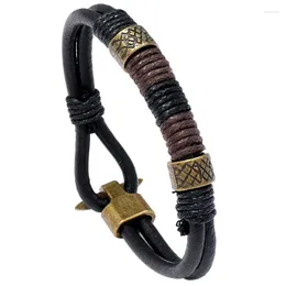 Charm Bracelets Simple Woven Black Leather Bracelet 2024 Mens Retro Distressed Vintage Bangles For Men Drop