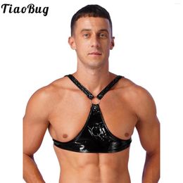 Bras Sets Mens Sissy Lingerie Open Cup Adjustable Straps Bra Tops Wet Look Patent Leather O Ring Tank Top Club Party Pole Dance Costume