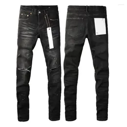 Men's Jeans 2024 Purple Men Fashion High Quality Street Black Paint Dot Knife Cut Hole Repair Low Rise Skinny Denim Pants