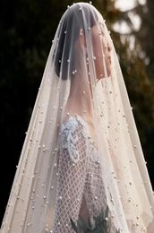 Bridal veil Pearl Beaded Veil white 15 width chapel wedding veils wedding vail accesories women wedding decoration8677941