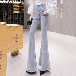 Women's Jeans Women Button Super High Waist Flare Casual Vintage Skinny Denim Pants Korean Fashion Trousers Streetwear Slim Vaqueros