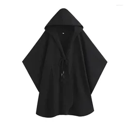 Women's Jackets Cloak Irregular Hooded Coat Black Sleeveless Mid-Length Spring And Summer Tassel Lace-up Couple's Loose Casual All-Match