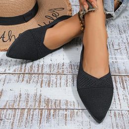 Casual Shoes Stretch Knit Ballet Flats Women Loafers Spring Breathable Mesh Flat Ballerina Moccasins Pointed Toe Boat