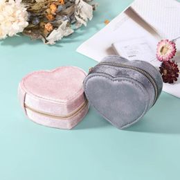 Jewelry Pouches Heart Shaped Box Velvet Storage Case Earrings Necklace Display Cases Holder Organizer Zipper Boxes For Travel