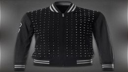 Studs Woolen Baseball Black Jacket With Rivet Patch For Men Embroidery Letters Trim Fit Man Casual Wear3358108