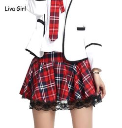 Cute Lace Cake High Waist Short Skirt Scottish Kilt A Line Mini Tutu Skirt Student Uniform Pleated Plaid Skirt Y190426024105249