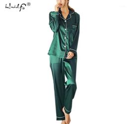 Plus Size 5XL Pyjamas sets 2018 Women Homewear Sexy Underwear Pyjamas Silk Satin Long Sleeve Femme Vneck Sleepwear Nightwear12759951